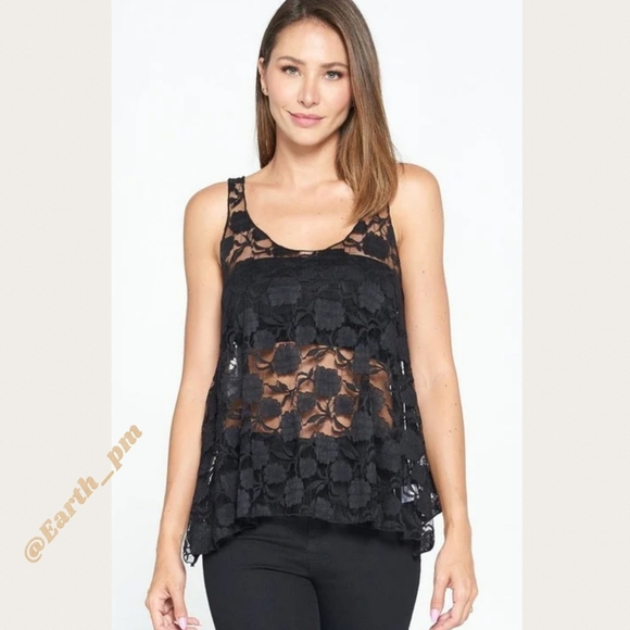 BLACK LACE TANK SLEEVELESS TOP - Picture 6 of 9